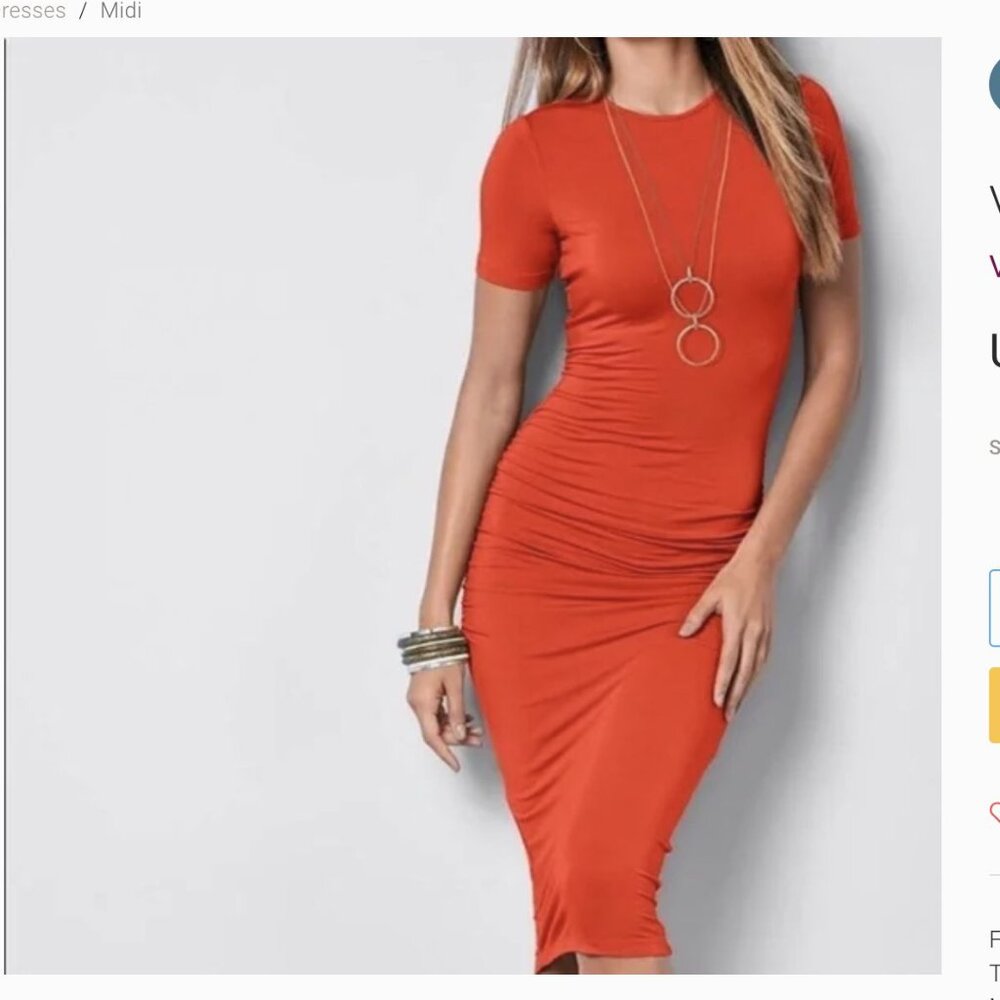 NWOT Venus ORANGE T-Shirt Midi Dess - Flattering & COMFY!  sz Small